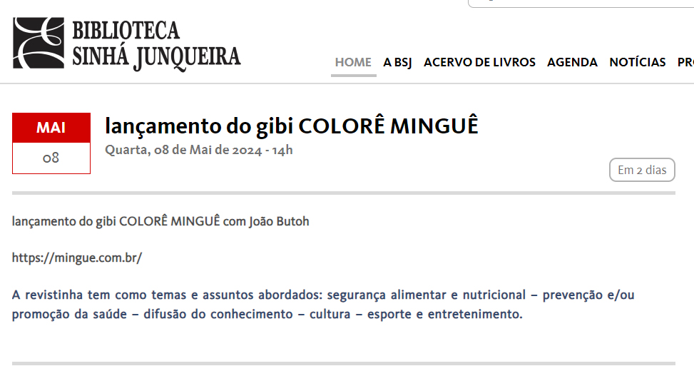 Lançamento do gibi na agenda da biblioteca
